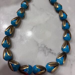 Lenora Dame Teal and Gold necklace